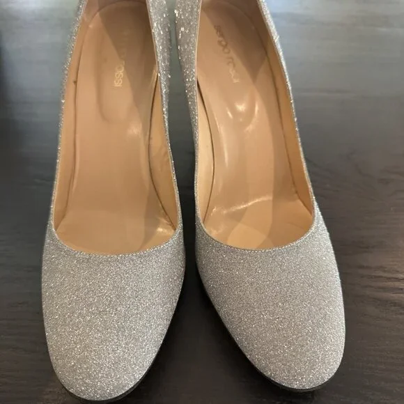 Sergio Rossi Silver Glitter Block Heel Pumps - Picture 2 of 9